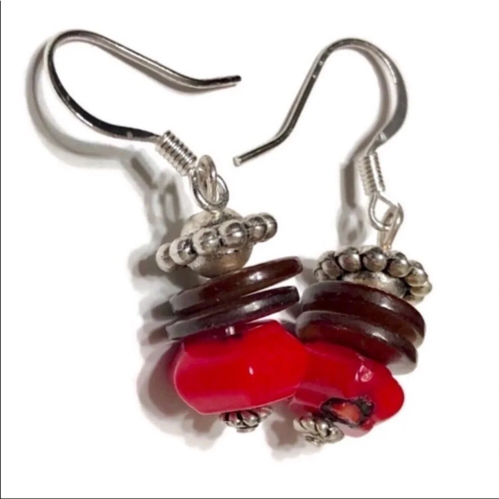 Coral Bamboo and Brown Shell Necklace Handmade Set